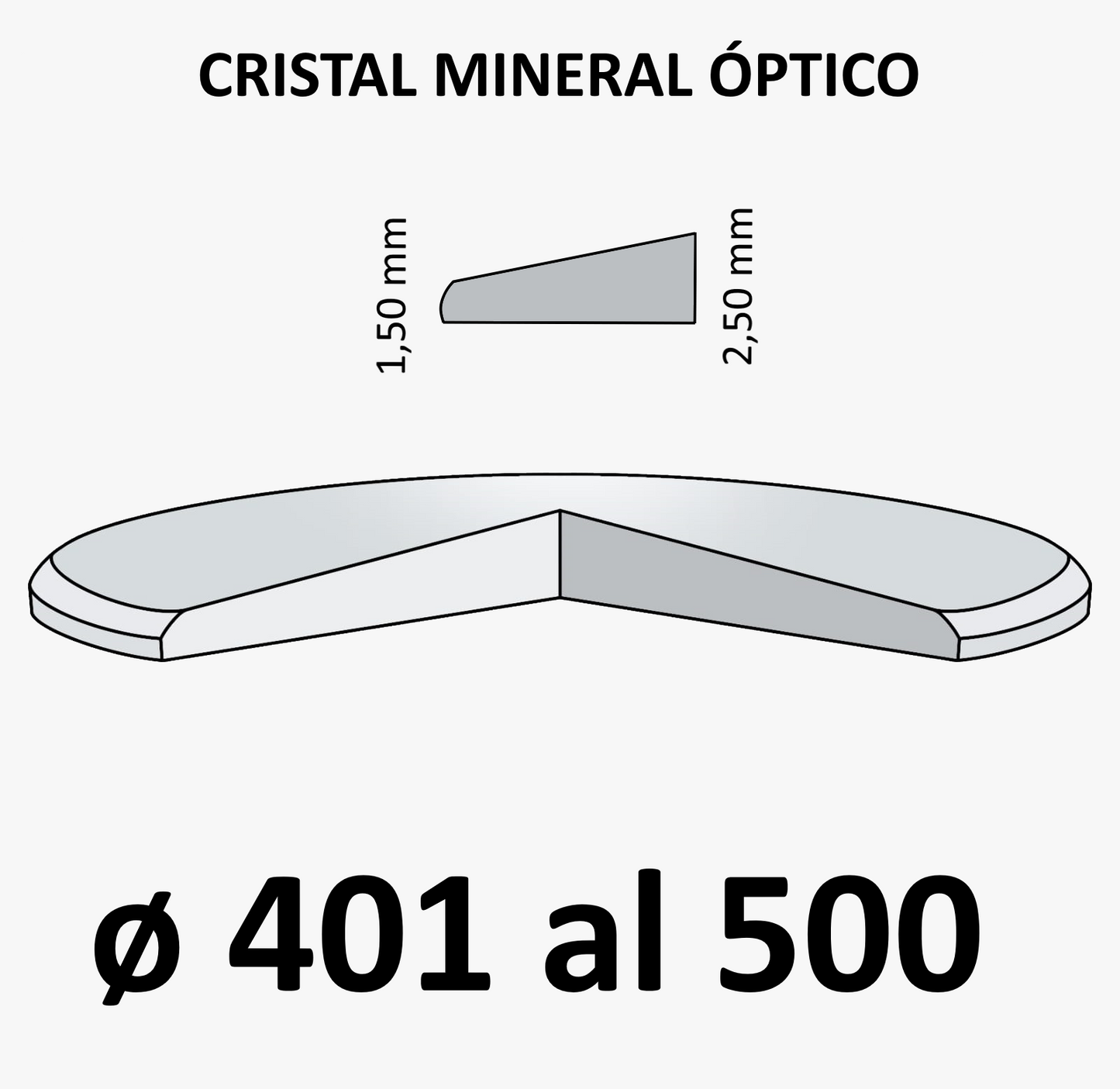 Cristal mineral óptico 1,50 x 2,50 mm (401 a 500)