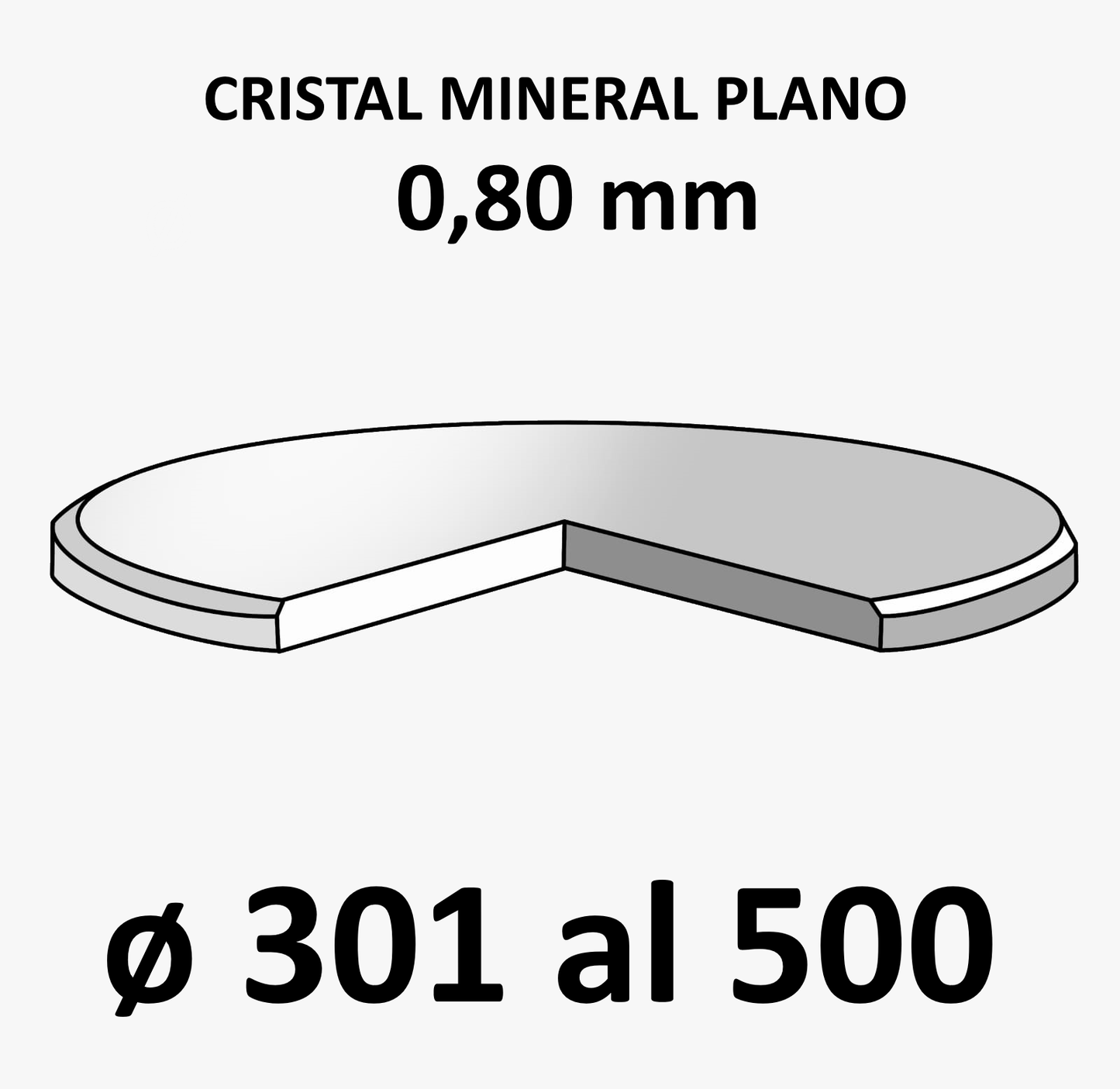 Cristal mineral plano 0,80 mm (De 301 a 500)