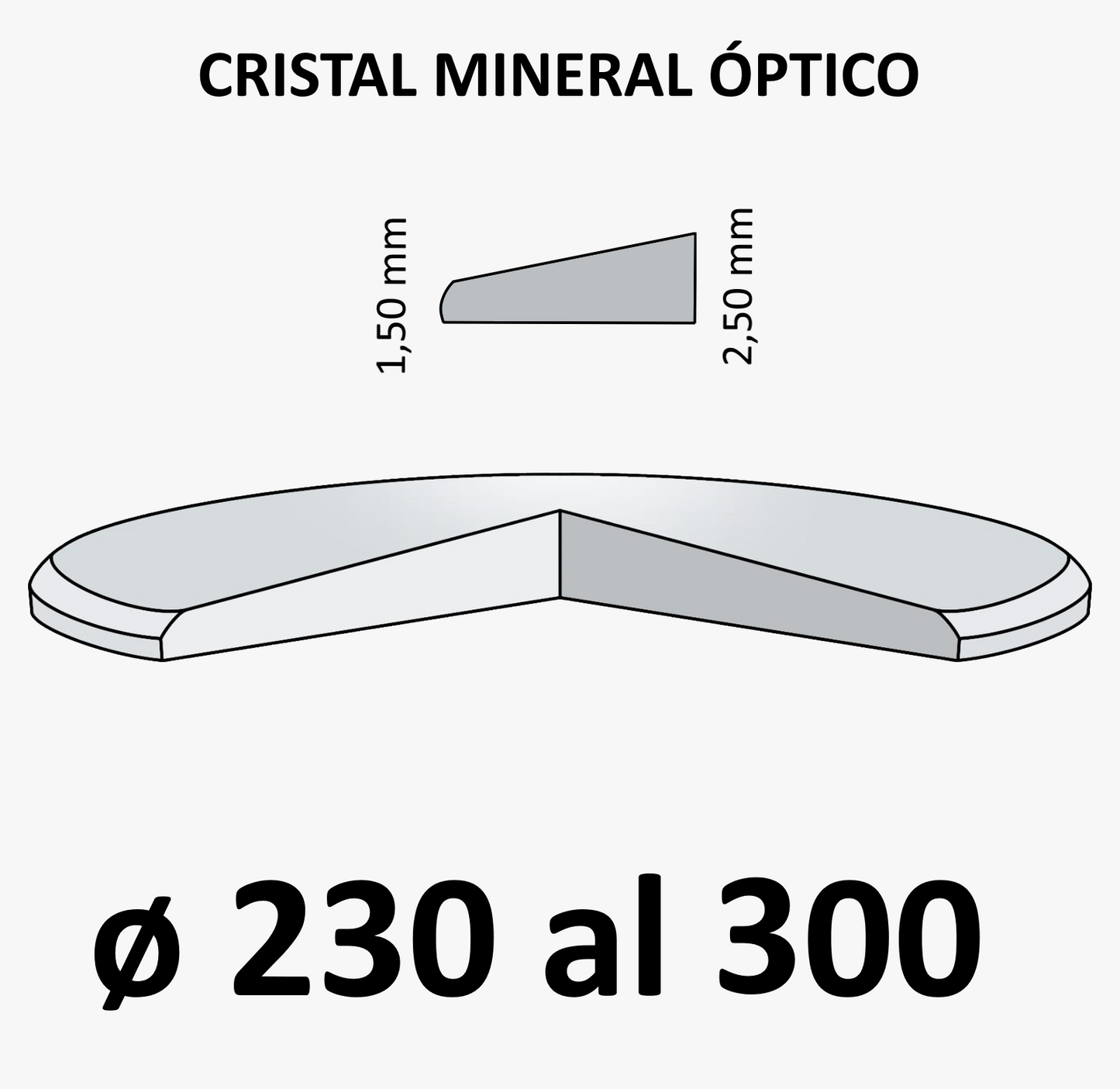 Cristal mineral óptico 1,50 x 2,50 mm (230 a 300)