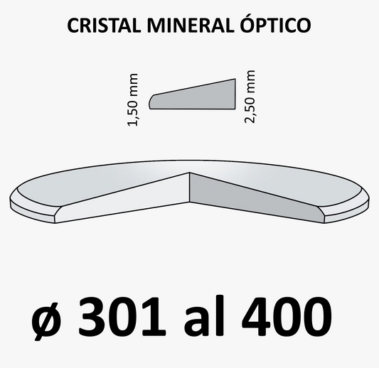 Cristal mineral óptico 1,50 x 2,50 mm (301 a 400)