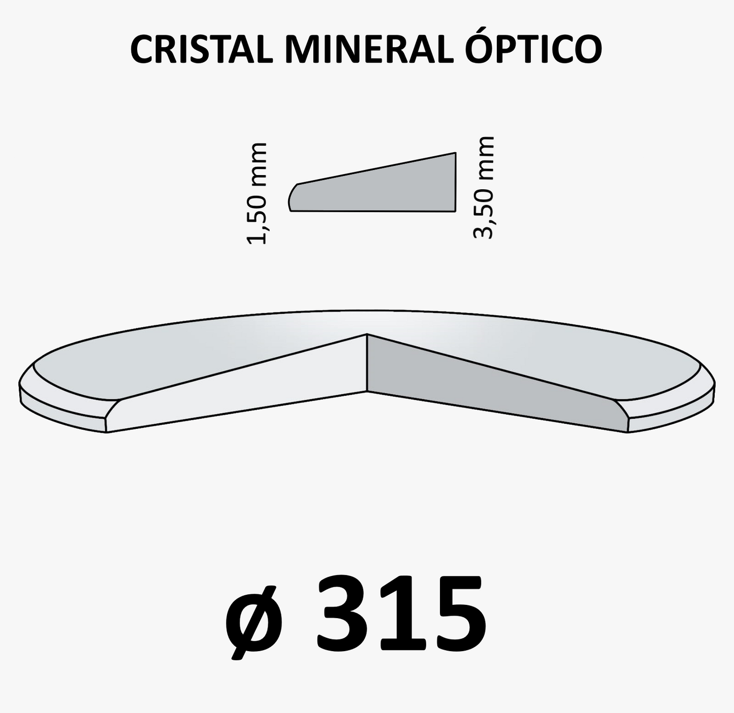 Cristal mineral óptico 1,50 x 3,50 mm